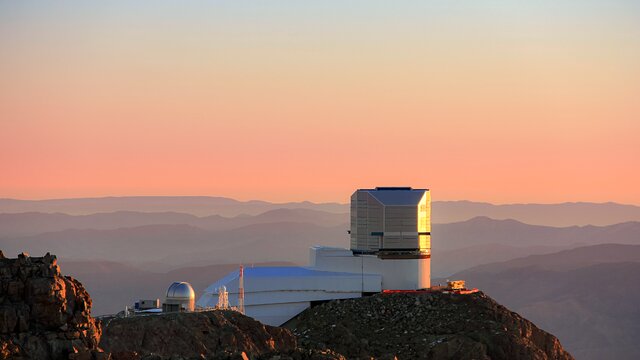 Rubin Observatory at sunset.